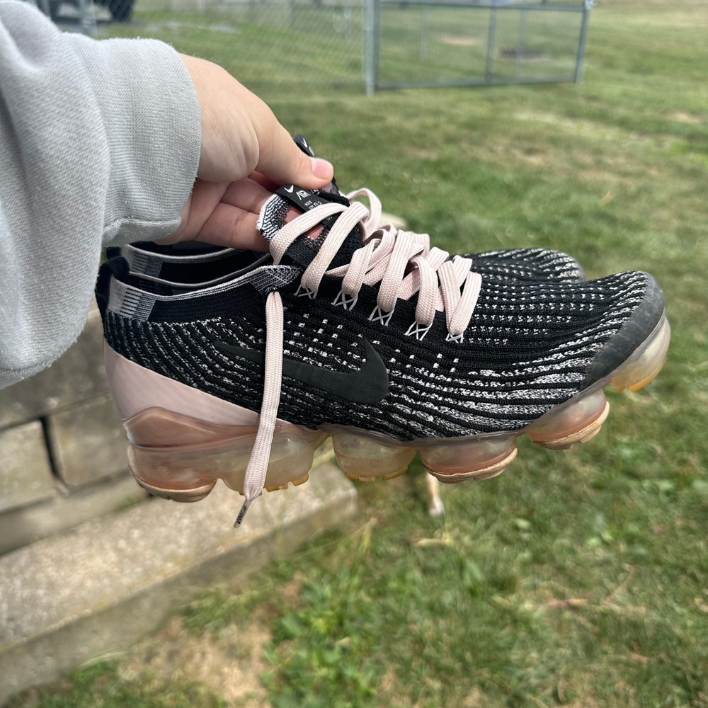 Nike Black and Pink Sneakers with Knit Upper